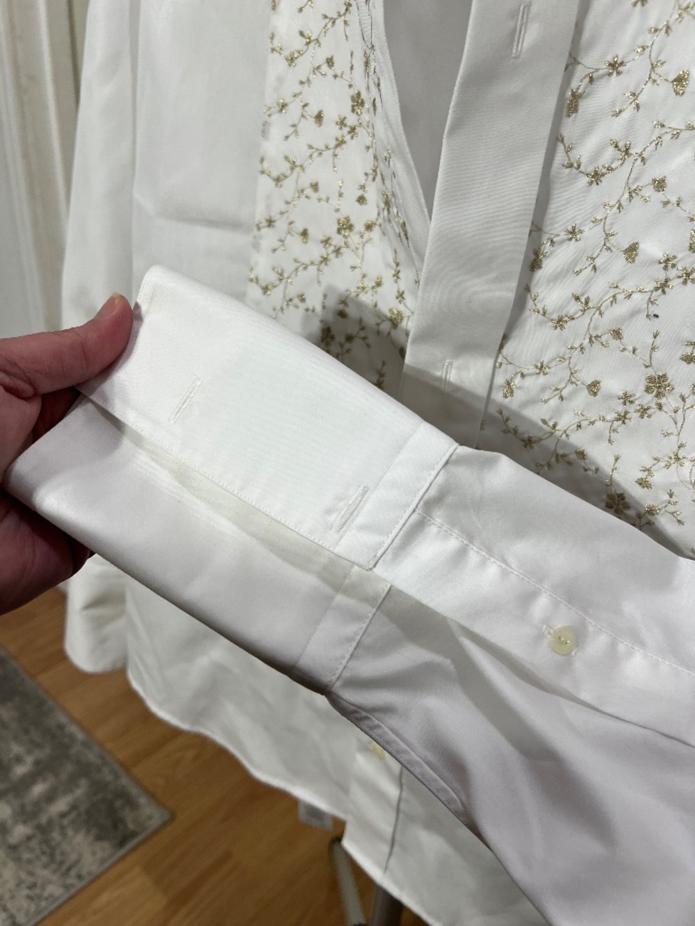 Eton White Dinner Shirt with Gold Embroidered Bib – Luxury Formal Dress Shirt - Picture 4 of 7